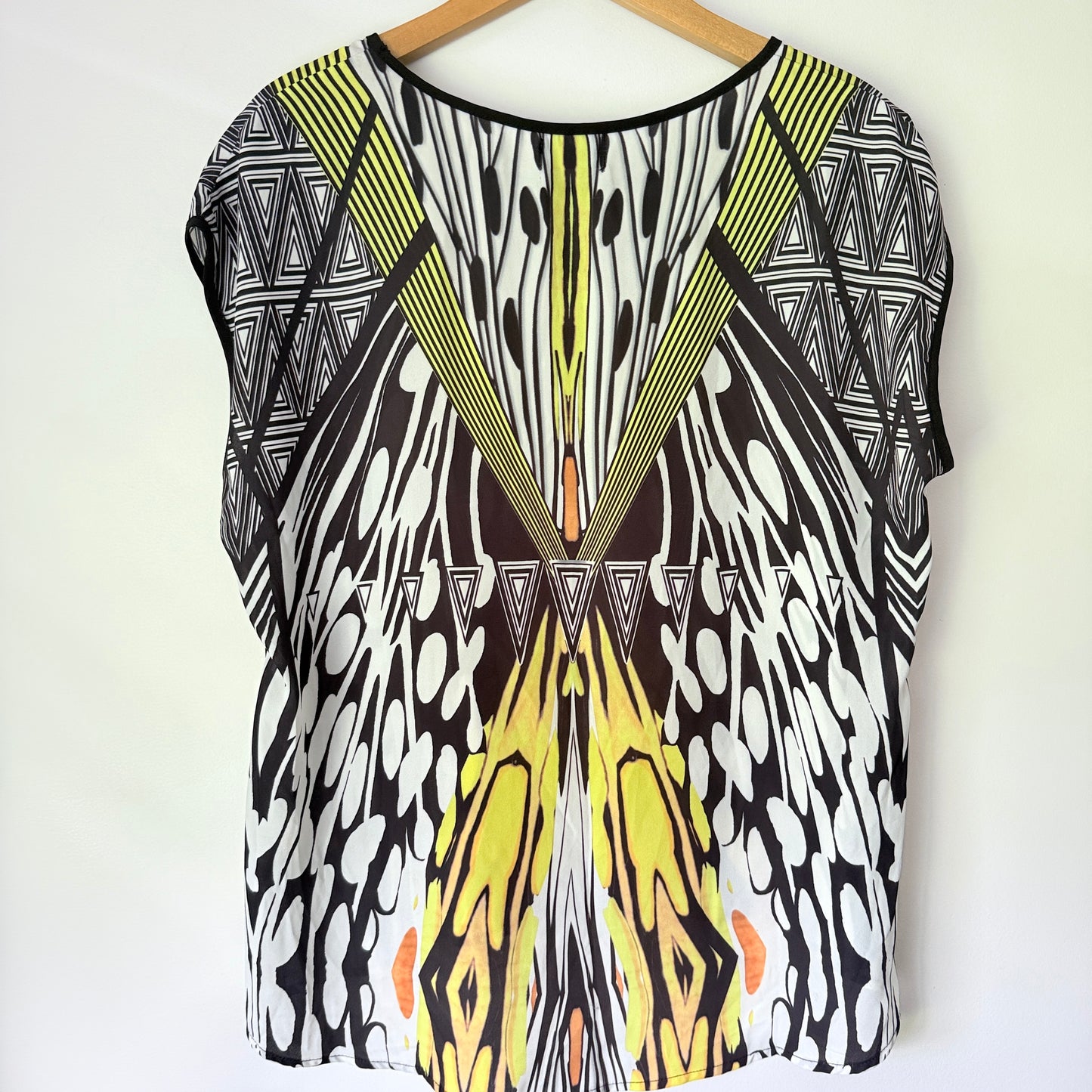 Dotti Size 12 Women's Top Black White Yellow Abstract Pattern