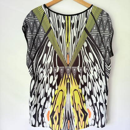 Dotti Size 12 Women's Top Black White Yellow Abstract Pattern