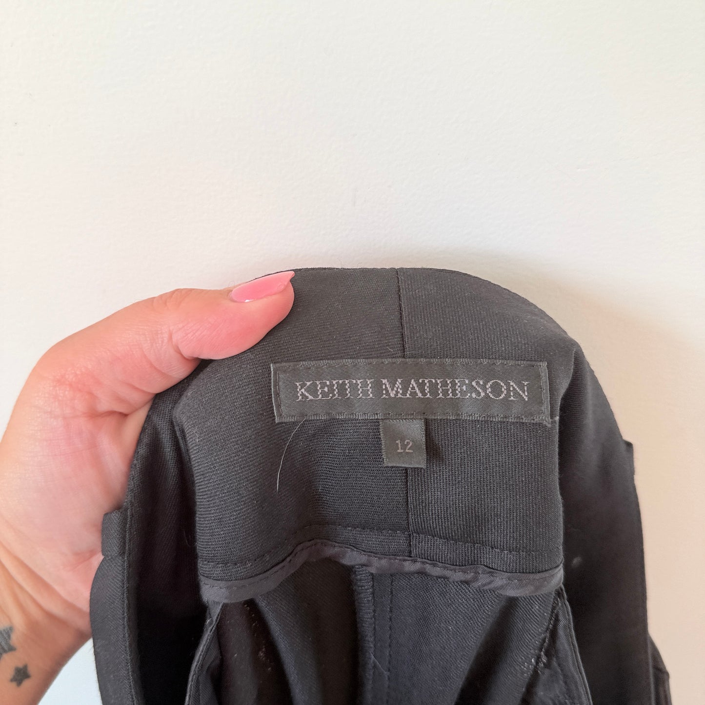 Keith Matheson Satin Waist Wool Blend Trousers Black - Size 12