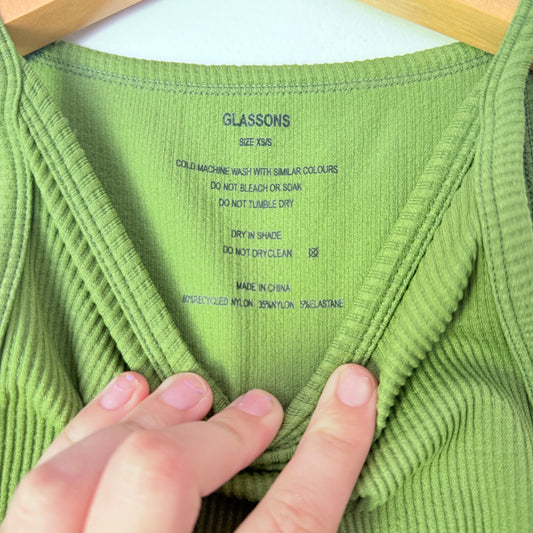 Glassons Size XS/S Ribbed Racer Back Cropped Tank Top Green