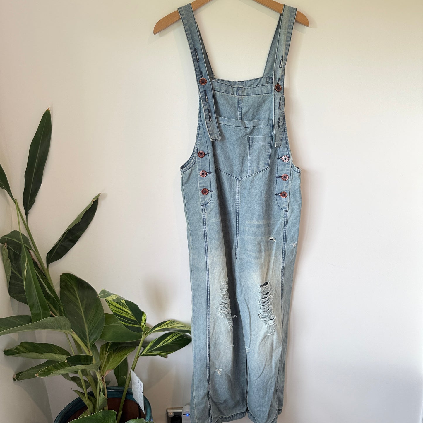 Distressed Denim Overalls Light Blue - Size S