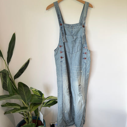 Distressed Denim Overalls Light Blue - Size S