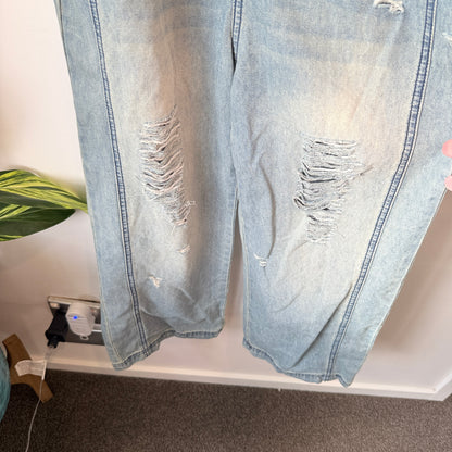 Distressed Denim Overalls Light Blue - Size S