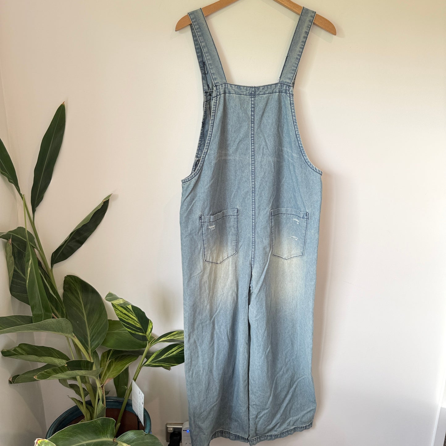 Distressed Denim Overalls Light Blue - Size S