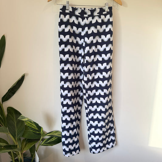 Wavy Geometric Print Trousers Navy/White - 65cm waist