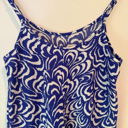 Brand Unknown U/Arm to U/Arm 44cm Blue Printed Ruffle Dress