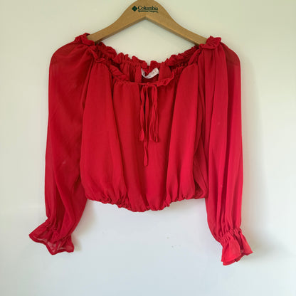 Pagani Size 8 Red Off-the-Shoulder Cropped Blouse