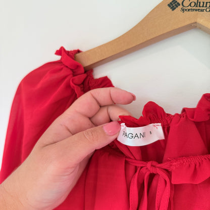 Pagani Size 8 Red Off-the-Shoulder Cropped Blouse