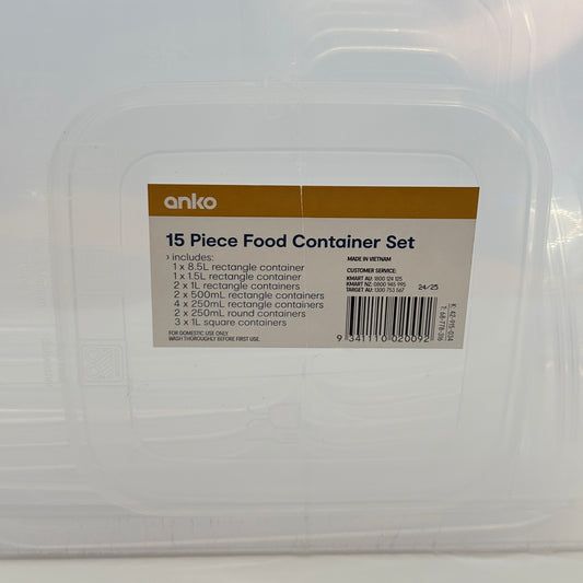 Anko 15 Piece Food Container Set