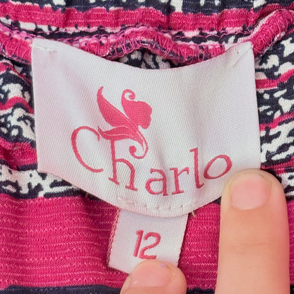 Charlo Size 12 Pink & Black Striped Mini Skirt
