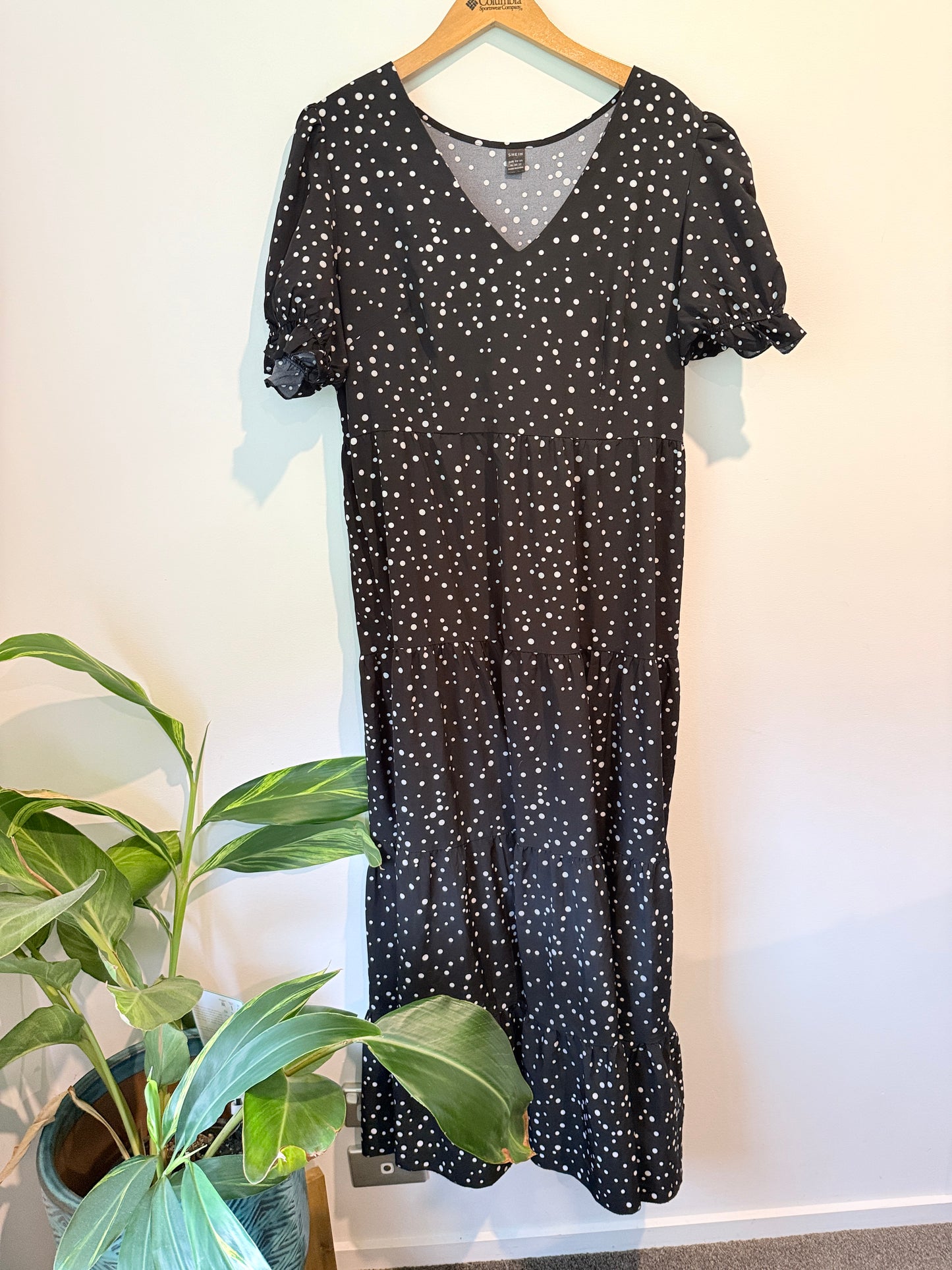 SHEIN Polka Dot Tiered Midi Dress Black White - Size XL (16)