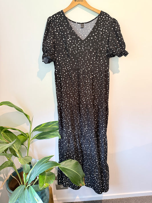 SHEIN Polka Dot Tiered Midi Dress Black White - Size XL (16)