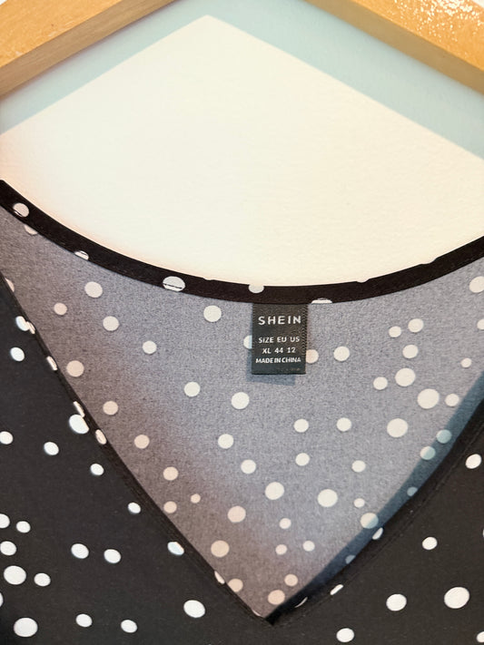SHEIN Polka Dot Tiered Midi Dress Black White - Size XL (16)