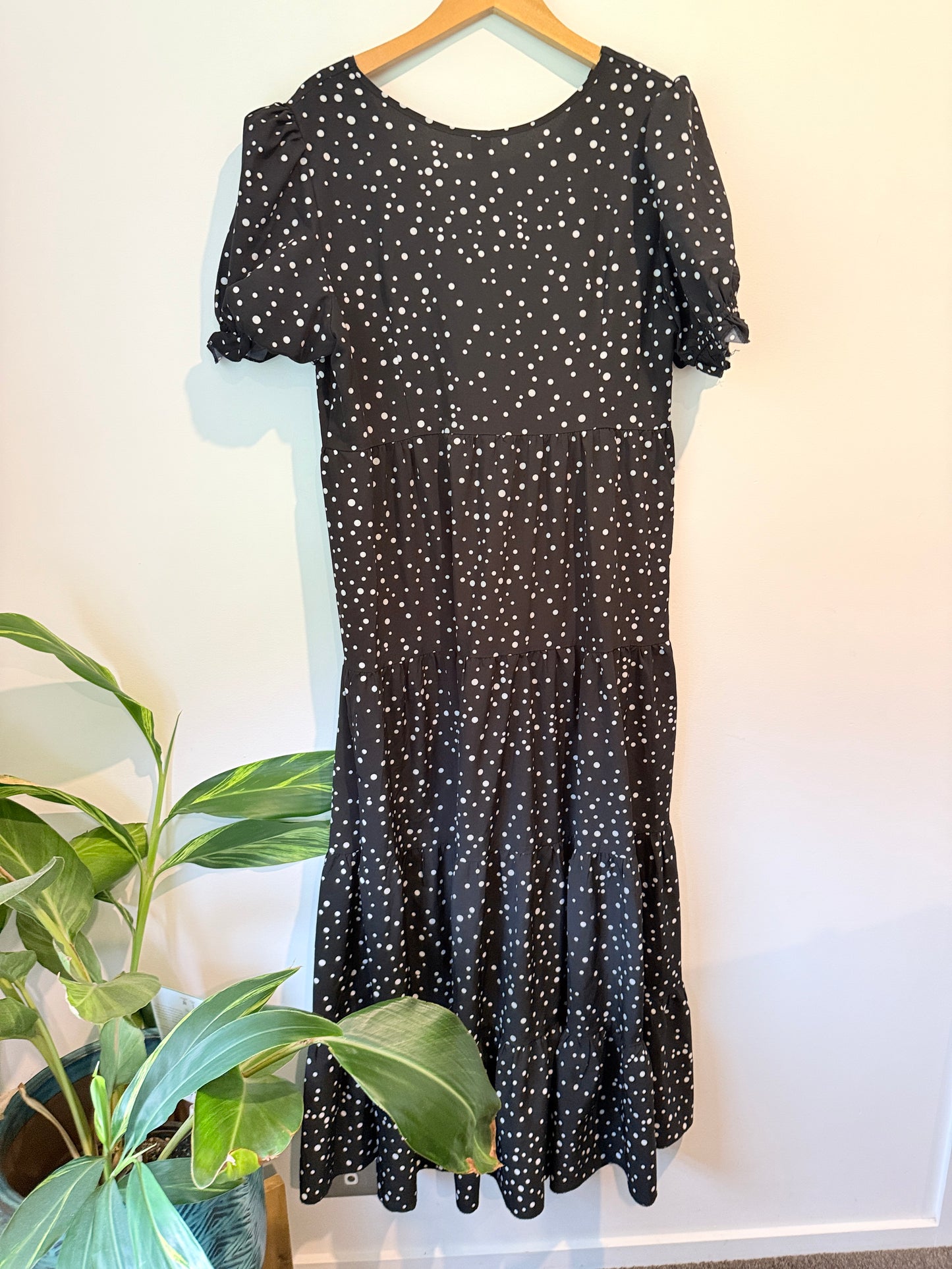SHEIN Polka Dot Tiered Midi Dress Black White - Size XL (16)