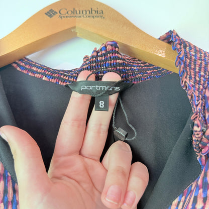 Portmans Size 8 Patterned Sheer V-Neck Long-Sleeve Blouse