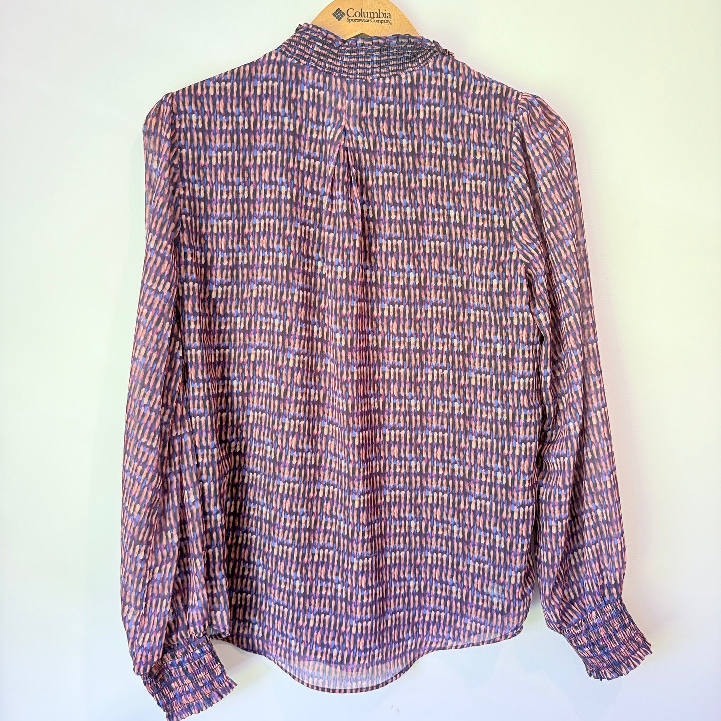 Portmans Size 8 Patterned Sheer V-Neck Long-Sleeve Blouse