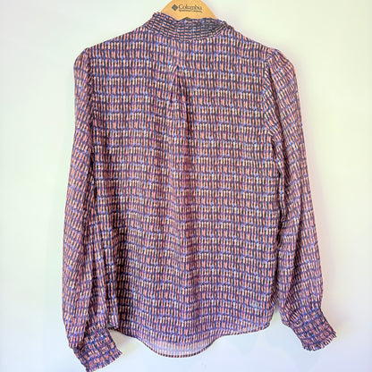Portmans Size 8 Patterned Sheer V-Neck Long-Sleeve Blouse