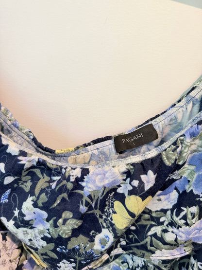 Pagani Floral Ruffle Sleeve Top Navy Multi - Size L