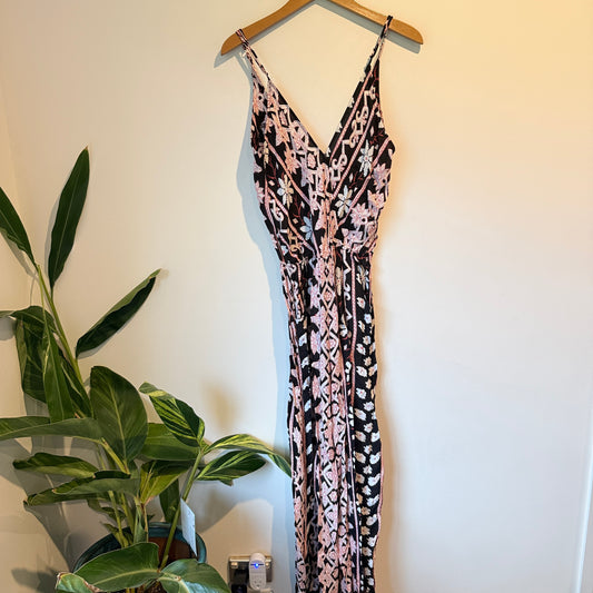 Flynn Skye Size 1 Pink & Black Floral Print Jumpsuit