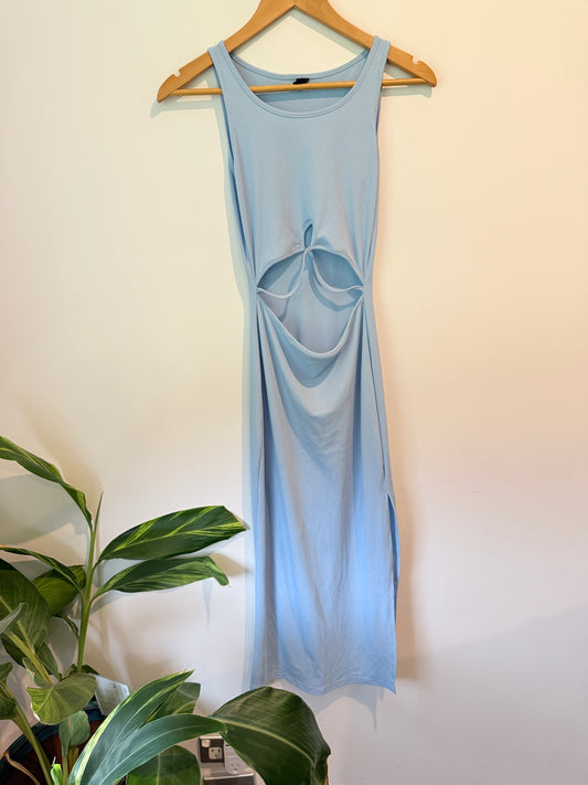 SHEIN Ribbed Cut Out Midi Dress Light Blue - Size XS