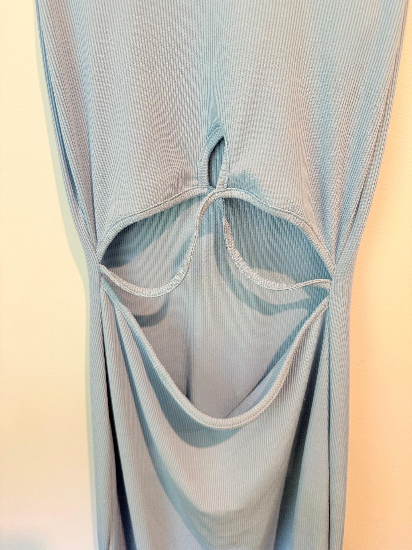 SHEIN Ribbed Cut Out Midi Dress Light Blue - Size XS