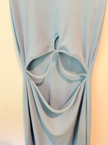SHEIN Ribbed Cut Out Midi Dress Light Blue - Size XS
