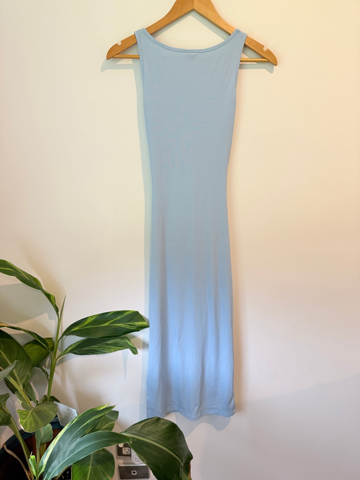 SHEIN Ribbed Cut Out Midi Dress Light Blue - Size XS