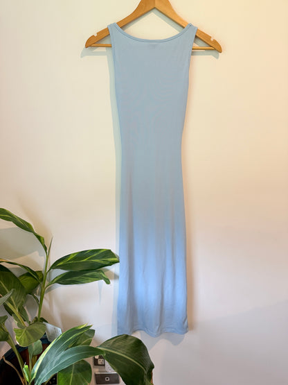 SHEIN Ribbed Cut Out Midi Dress Light Blue - Size XS