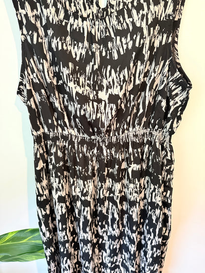 Brand Unknown Abstract Print Midi Dress Black Cream - 49cm - 60cm U/Arm