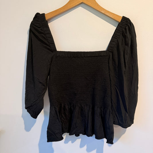 Seed Size S Black Smocked Peplum Top