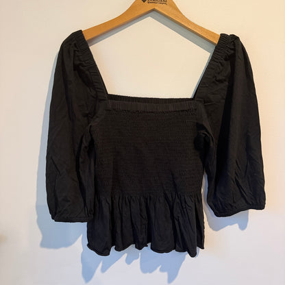Seed Size S Black Smocked Peplum Top