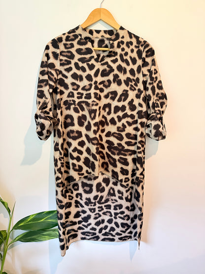 SHEIN Leopard Print Tunic Dress Beige Black - Size S