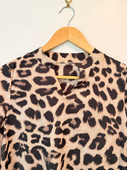 SHEIN Leopard Print Tunic Dress Beige Black - Size S