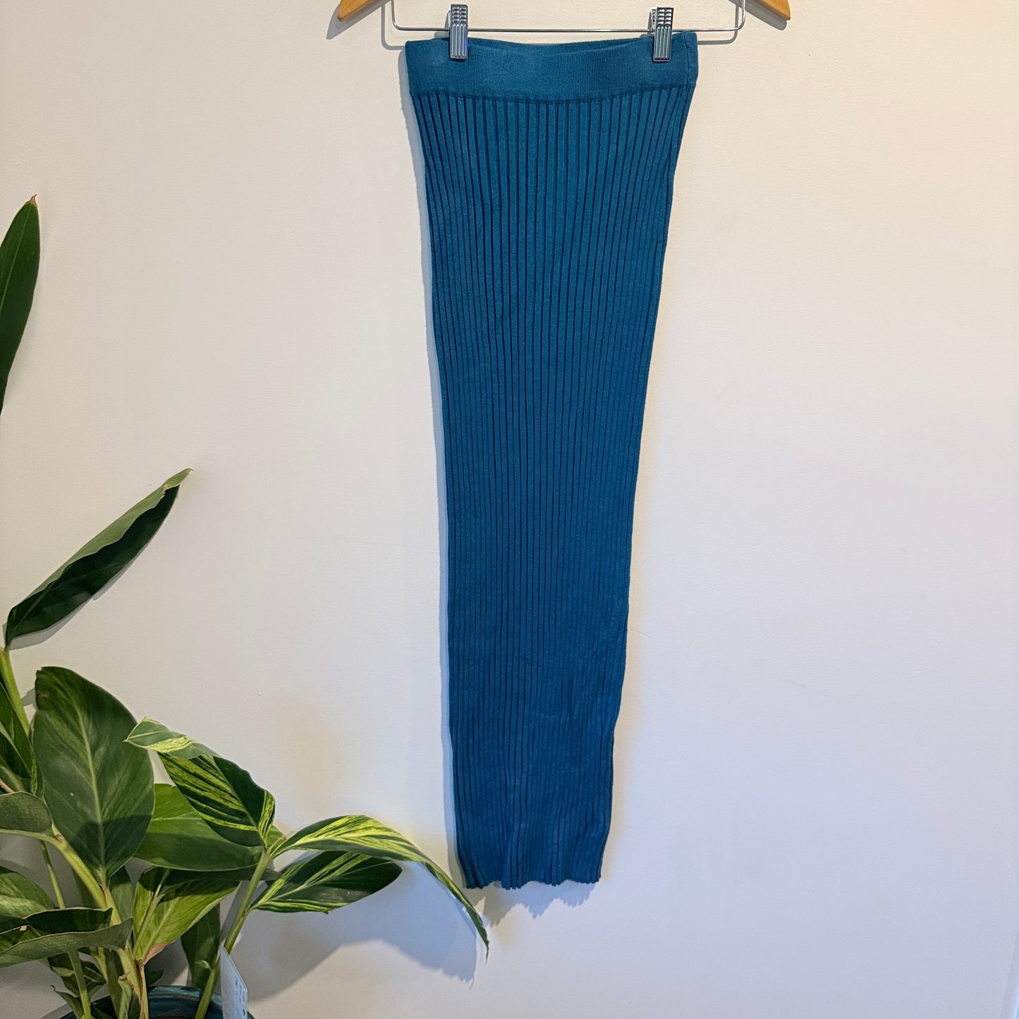 Glassons Ribbed Knit Midi Skirt Teal - Size XS