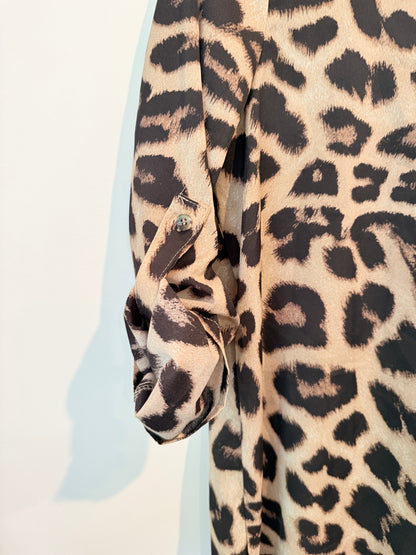 SHEIN Leopard Print Tunic Dress Beige Black - Size S