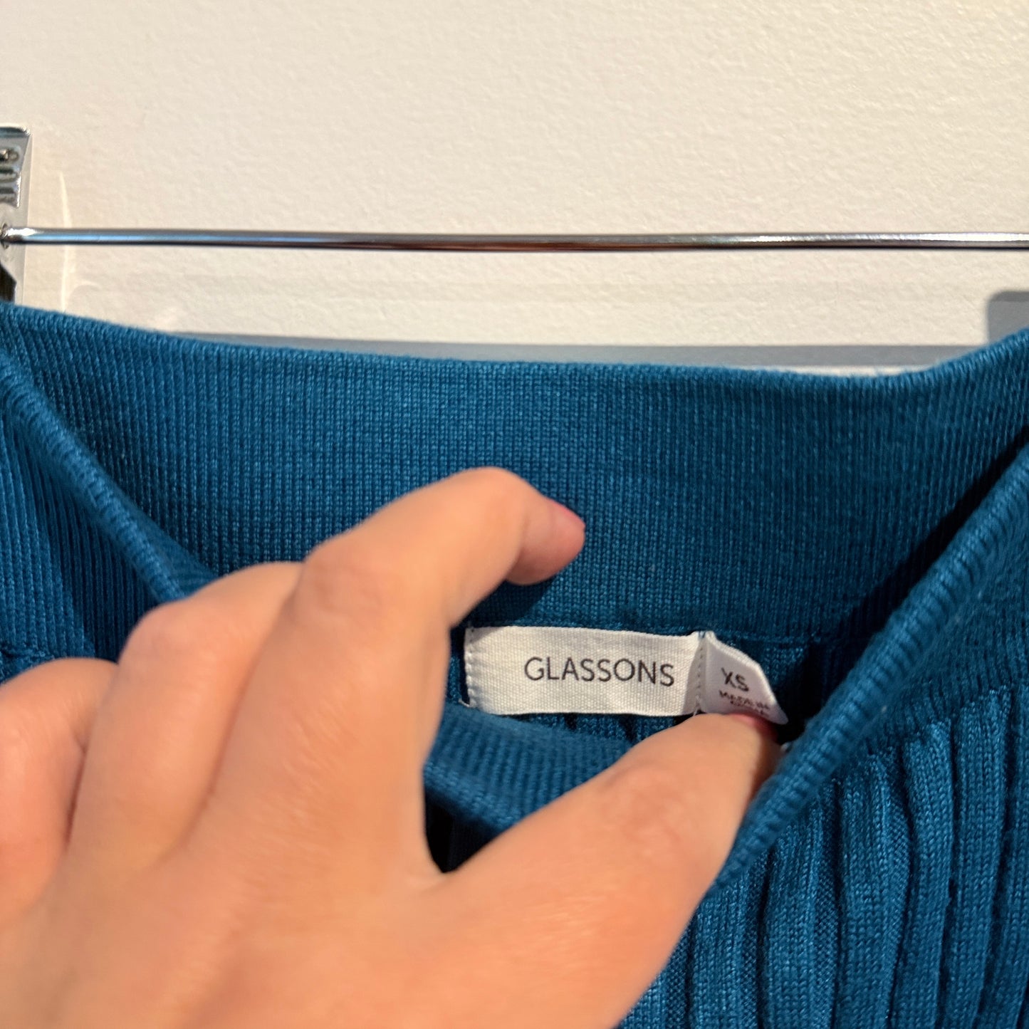 Glassons Ribbed Knit Midi Skirt Teal - Size XS