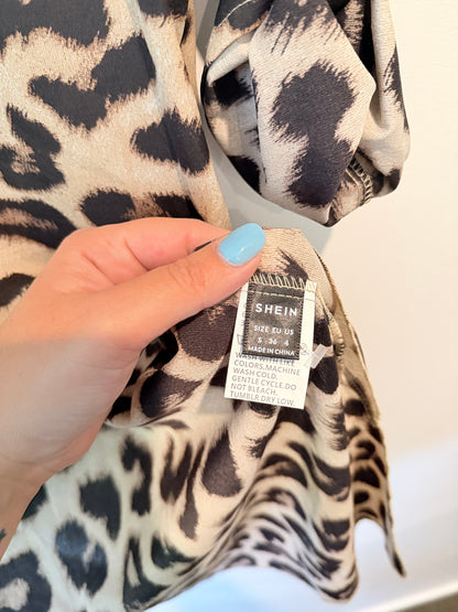SHEIN Leopard Print Tunic Dress Beige Black - Size S