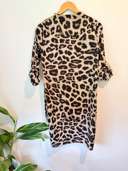 SHEIN Leopard Print Tunic Dress Beige Black - Size S