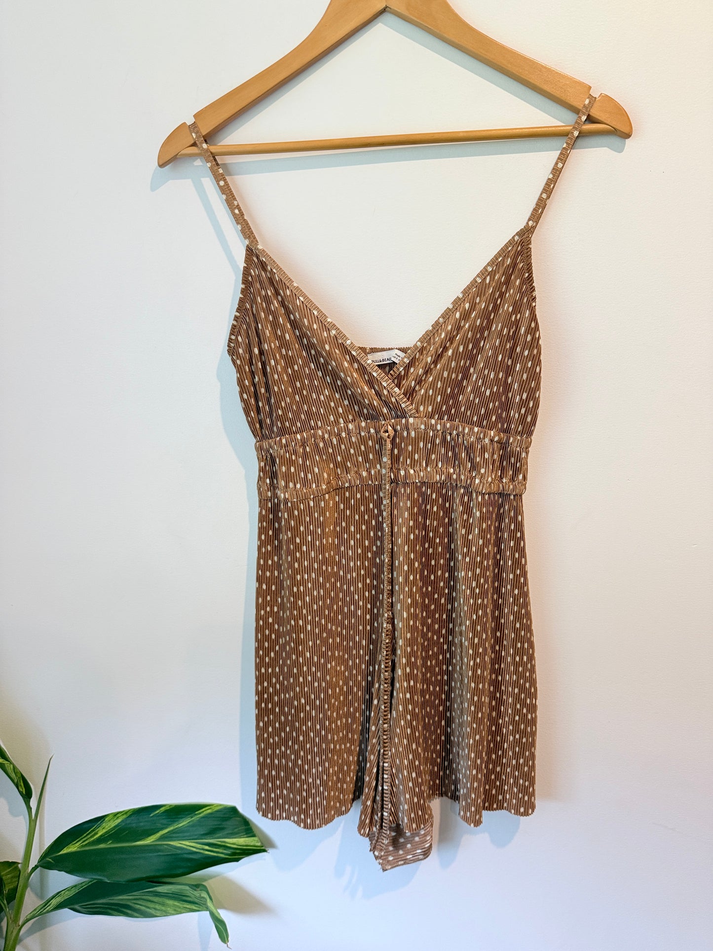 Pull&Bear Brown Polka Dot Pleated Mini Dress - Size S
