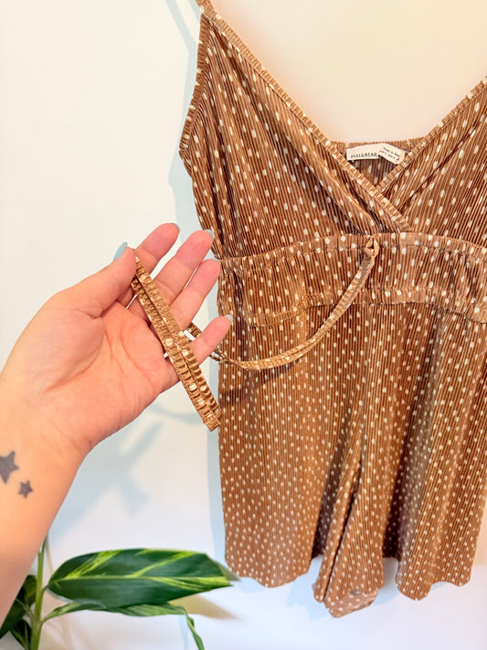 Pull&Bear Brown Polka Dot Pleated Mini Dress - Size S