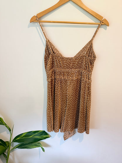 Pull&Bear Brown Polka Dot Pleated Mini Dress - Size S