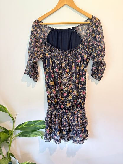 Joymiss Navy Floral Shirred Mini Dress - Size S