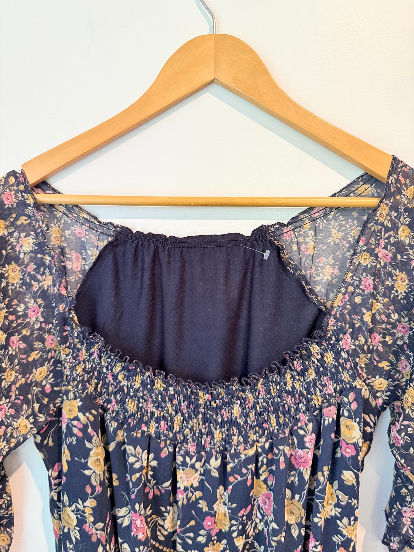 Joymiss Navy Floral Shirred Mini Dress - Size S
