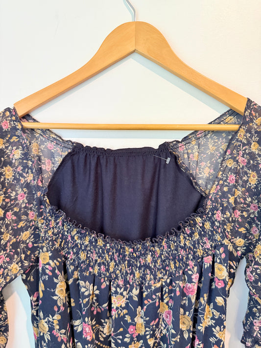 Joymiss Navy Floral Shirred Mini Dress - Size S