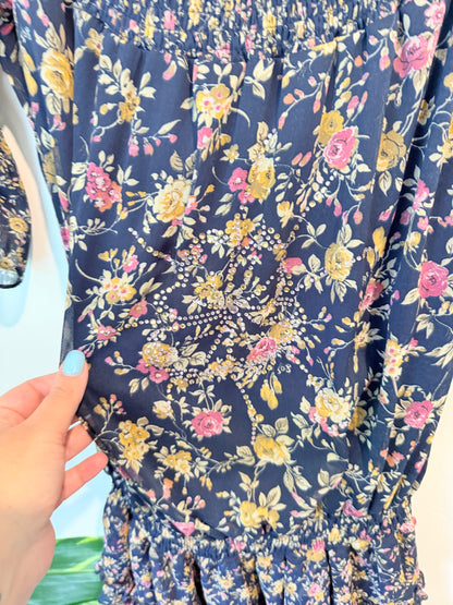 Joymiss Navy Floral Shirred Mini Dress - Size S