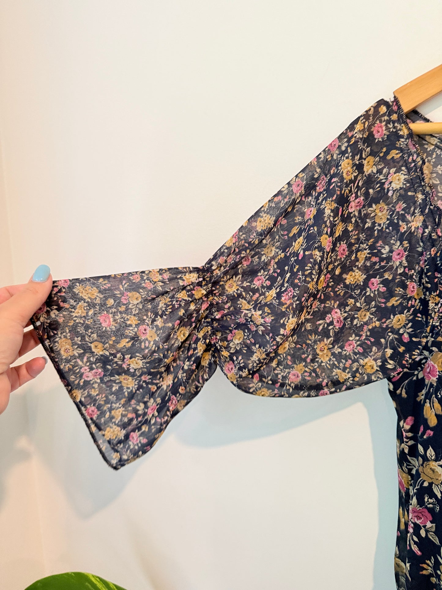 Joymiss Navy Floral Shirred Mini Dress - Size S