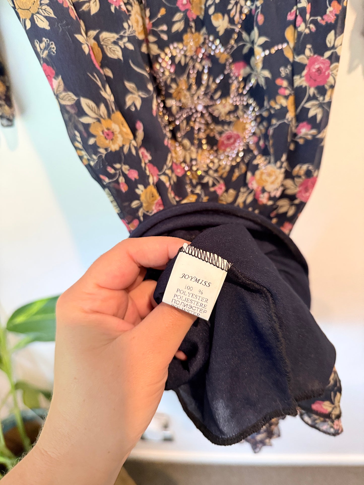 Joymiss Navy Floral Shirred Mini Dress - Size S