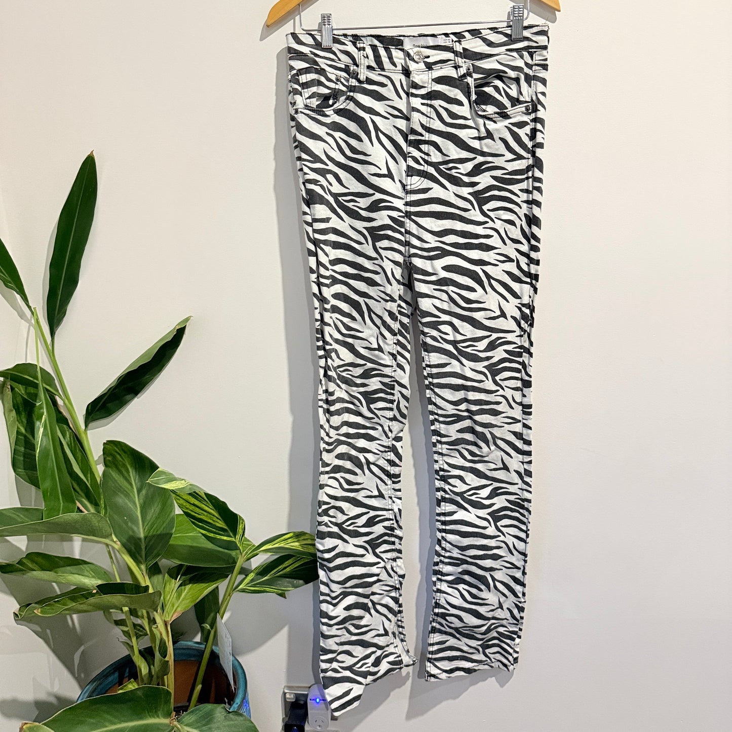 Bershka Zebra Print Flare Jeans Black/White - Size 10