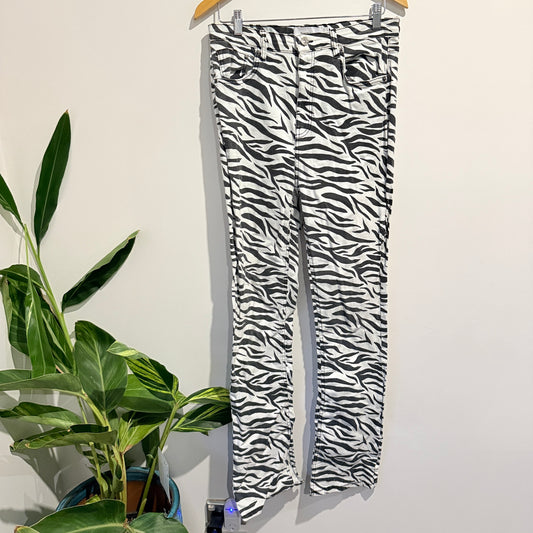 Bershka Zebra Print Flare Jeans Black/White - Size 10