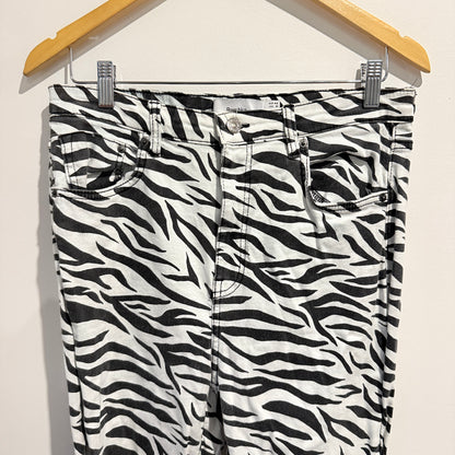 Bershka Zebra Print Flare Jeans Black/White - Size 10